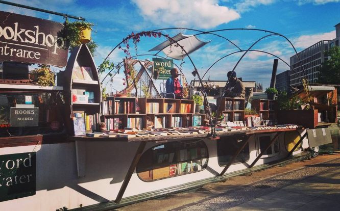 Books on sale at Word on the Water, one of the best things to do in King's Cross