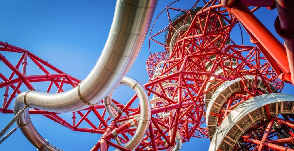 the winding piping that makes up the red ArcelorMittal Orbit
