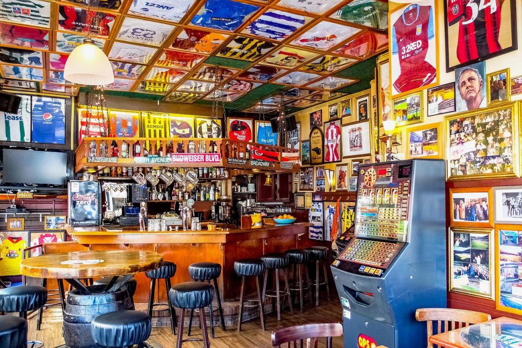 The colourful interior of a sports bar in London