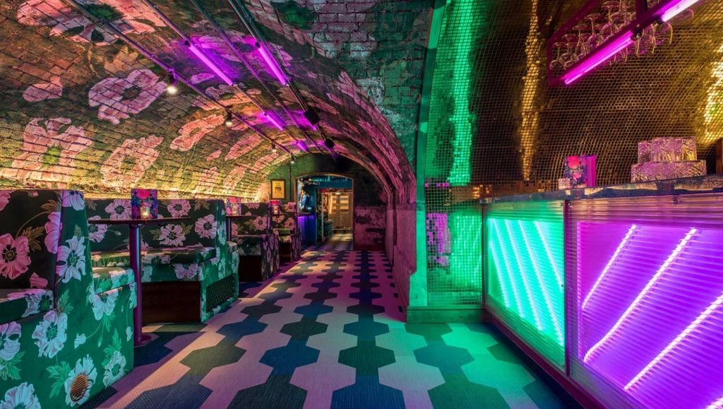 The bright interiors of Blame Gloria bar in Covent Garden, one of the best quirky bars in London