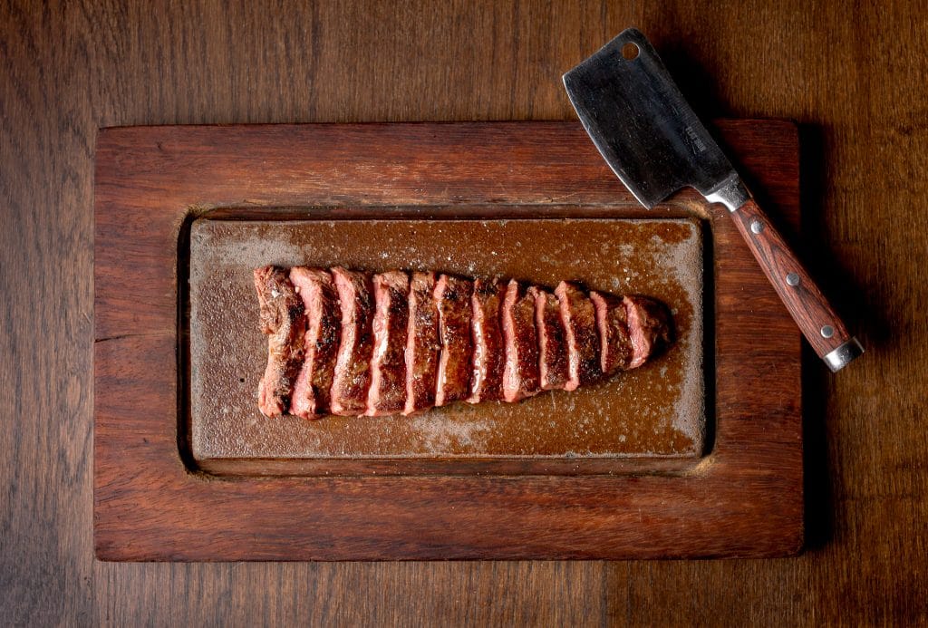 A delicious platter of steak served at Flat Iron restaurant, one of Covent Garden's best restaurants
