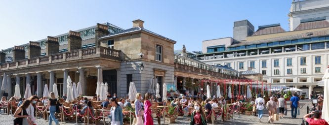 The outdoor dining area of Covent Garden in Central London