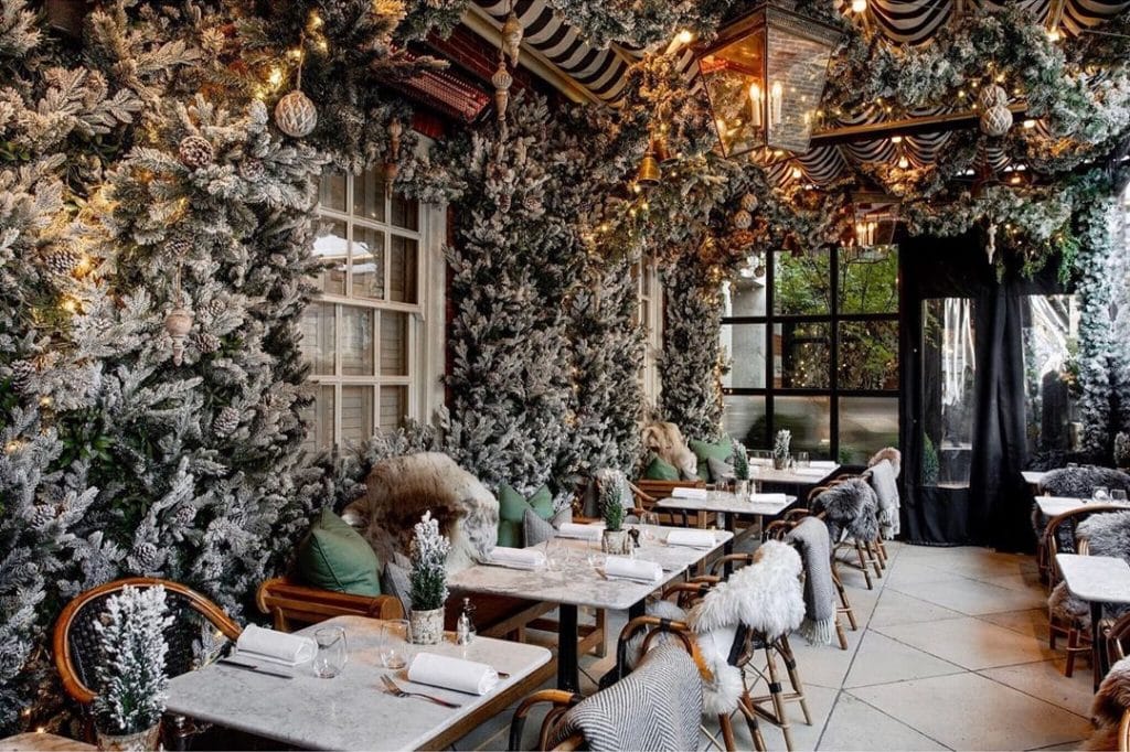 The snow-dusted interior of Dalloway Terrace in London