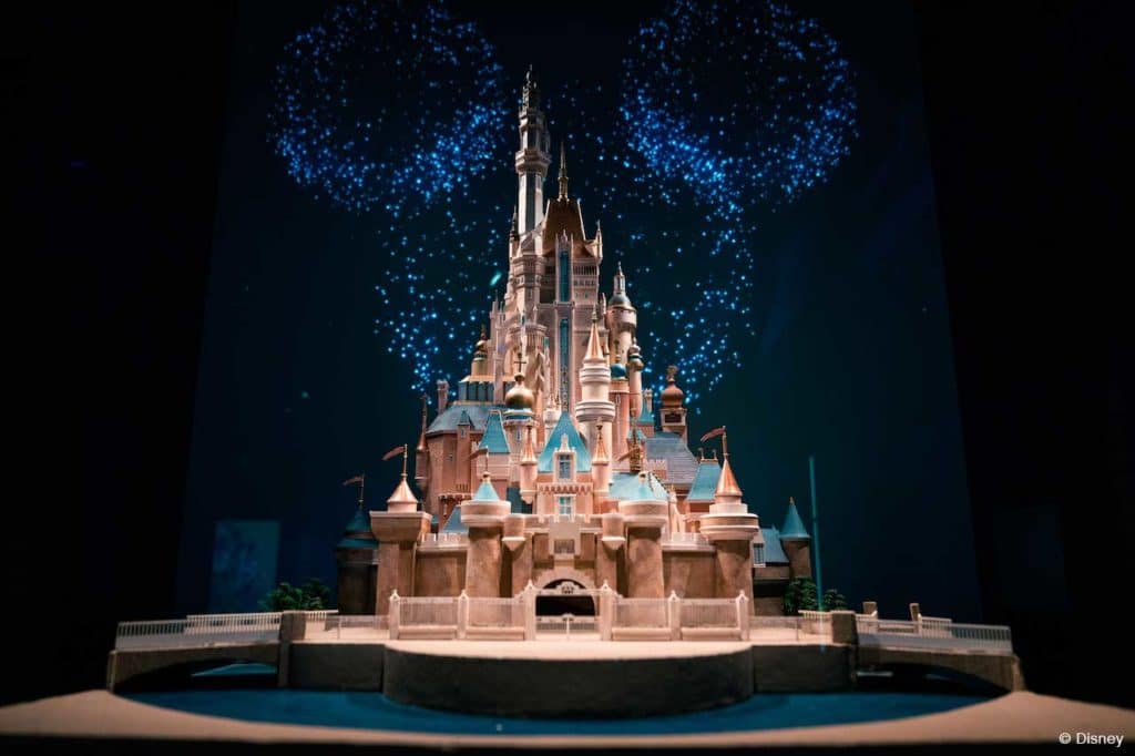 a recreation of the Disney castle at Disney100 The Exhibition
