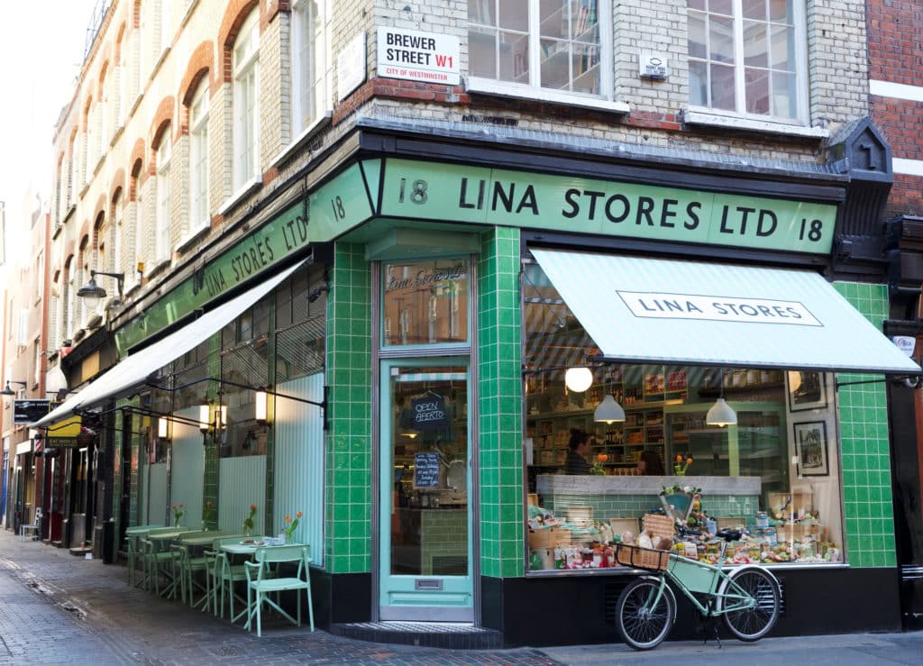 the iconic green exterior of the Lina Stores deli