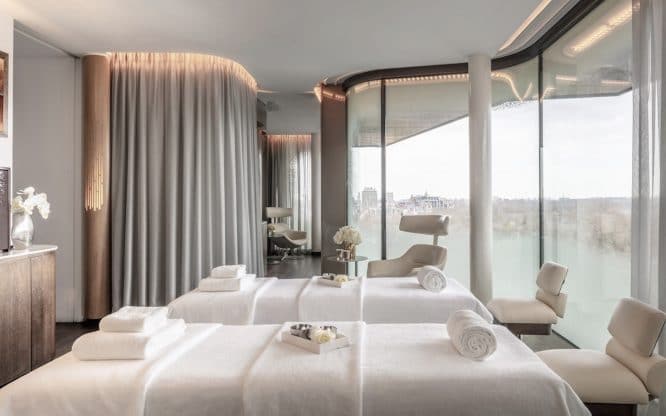 Four Seasons Spa treatment tables overlooking Hyde Park, one of the best hen do ideas in London