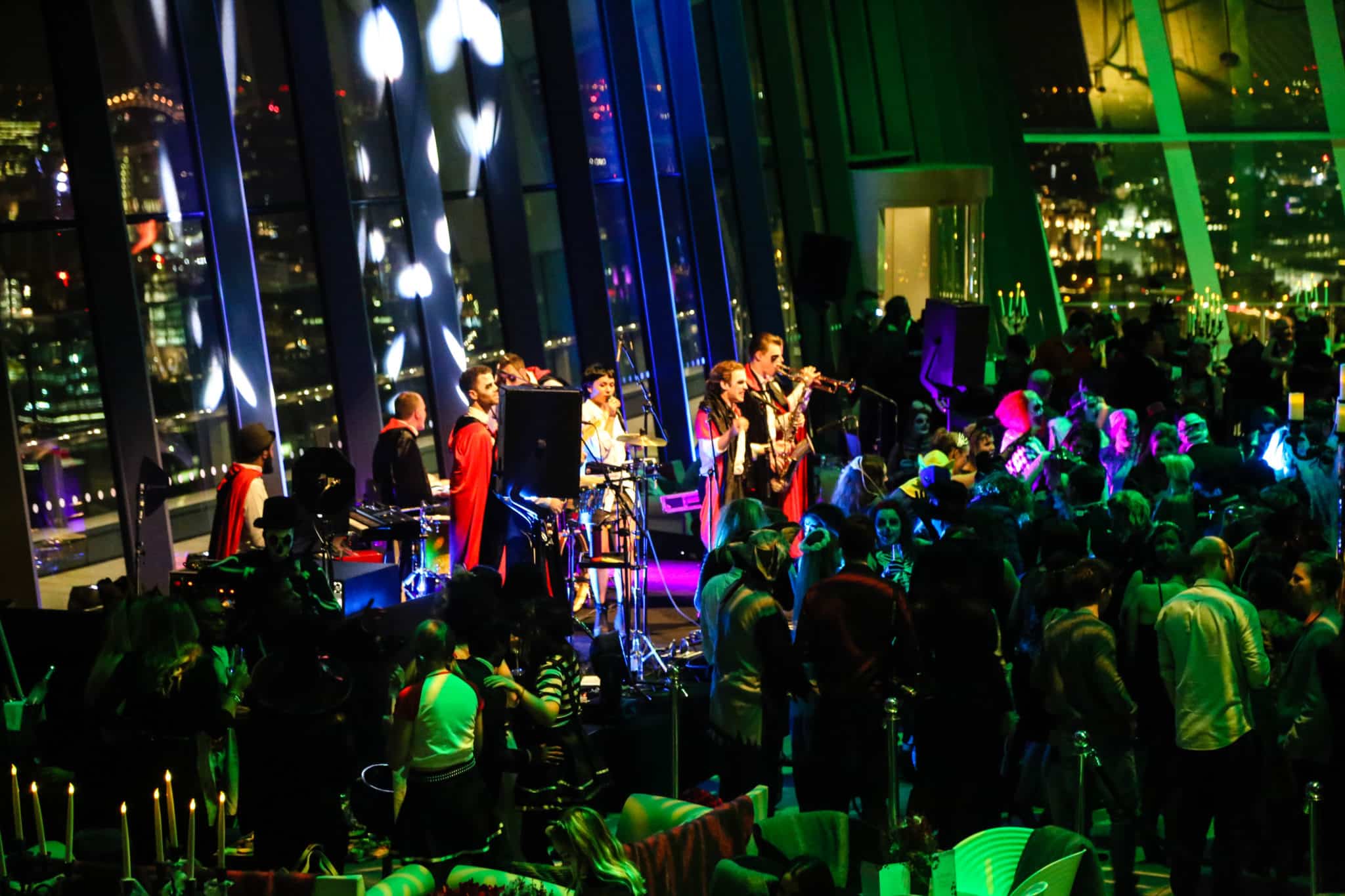 A band performing at the Sky Garden Halloween Party