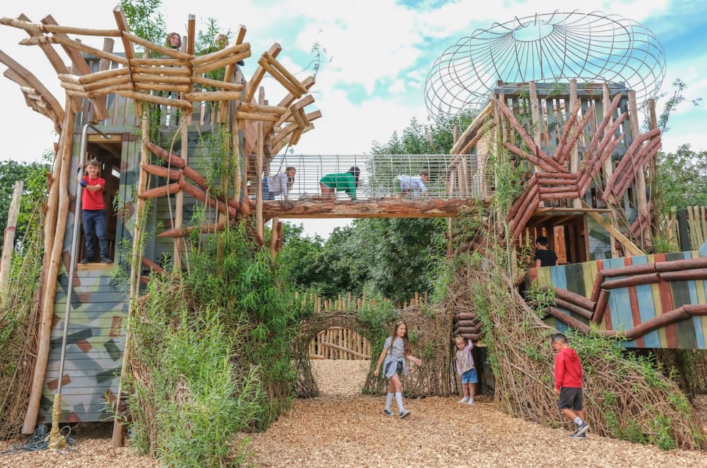 a large climbing frame at London's largest adventure playground Hobbledown Heath
