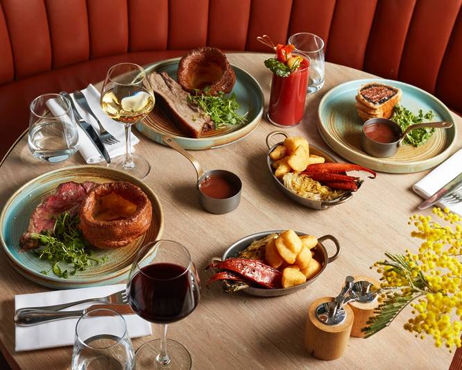 A delicious spread of food served at Rockwell at the Trafalgar St. James, home of one of the best roasts in London