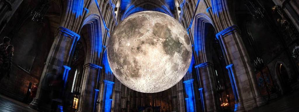 a render of what the museum of the moon will look like at southwark cathedral