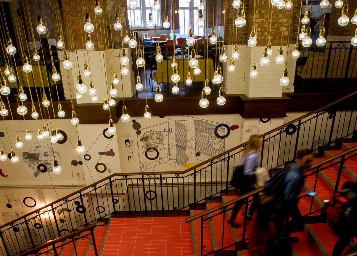 The interior staircase and lighting of the Picturehouse Central 