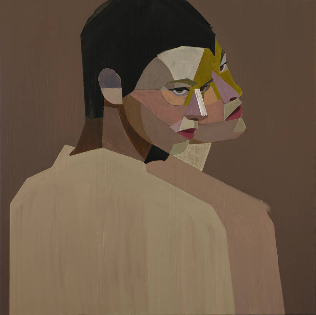 a painting by artist Kat Kristof showing two figures emerging out of the same being