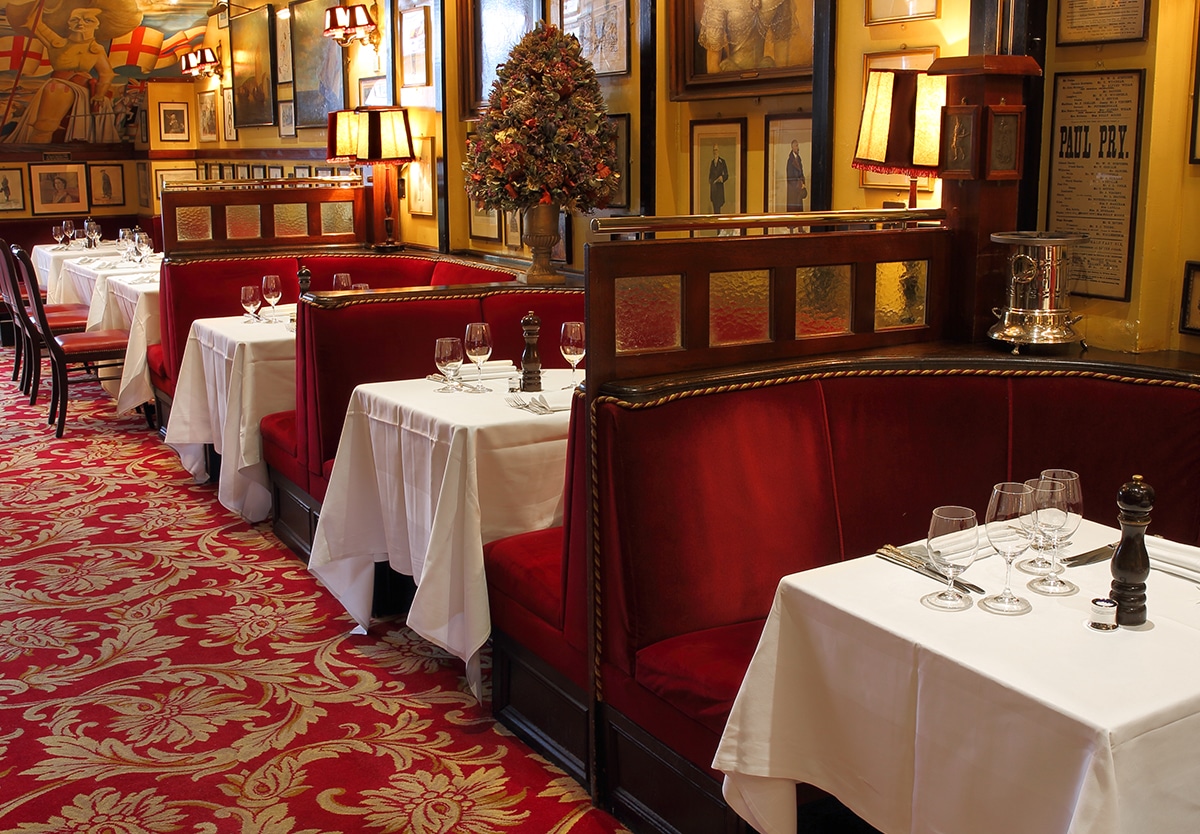 The interior of the iconic Rules restaurant, the oldest restaurant in London