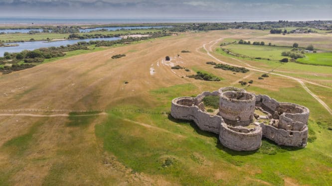 An aerial of the Camber Castle fortress close to the town of Rye