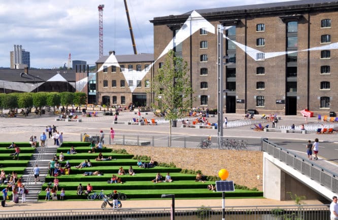 The steps and accompanying Granary Square – one of the best things to do in King's Cross 