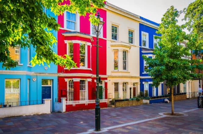 Some colourful houses on the streets of Notting Hill in West London