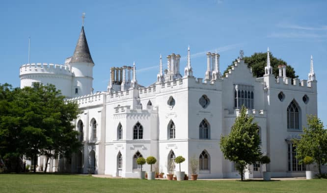 The white exterior of the Strawberry Hill House & Garden in Twickenham, South West London