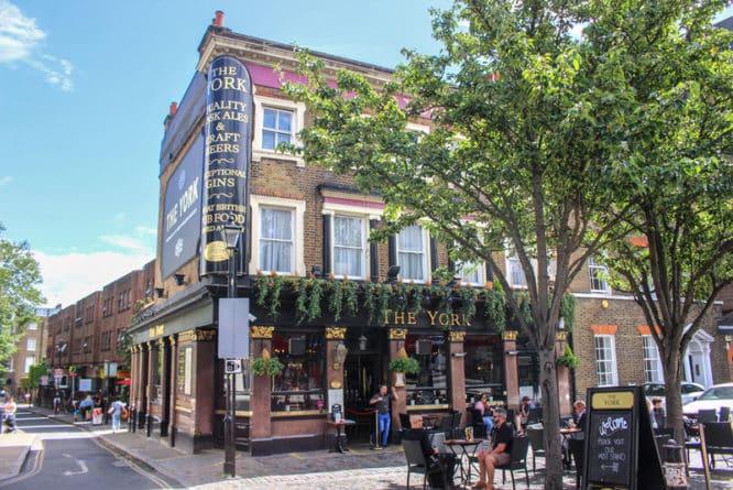 Blue skies surrounding The York pub, one of the best things to do in Islington