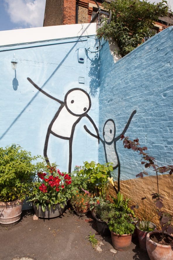 A mural of some street art by artist Stik in Dulwich, South London 