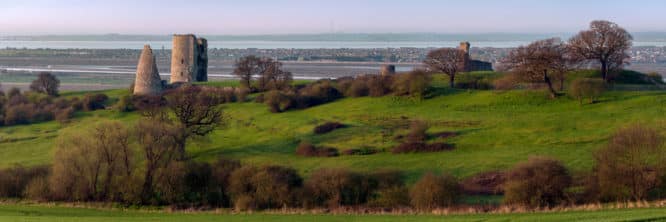 The panoramic views from Hadleigh Castle overlooking the Thames Estuary in Essex