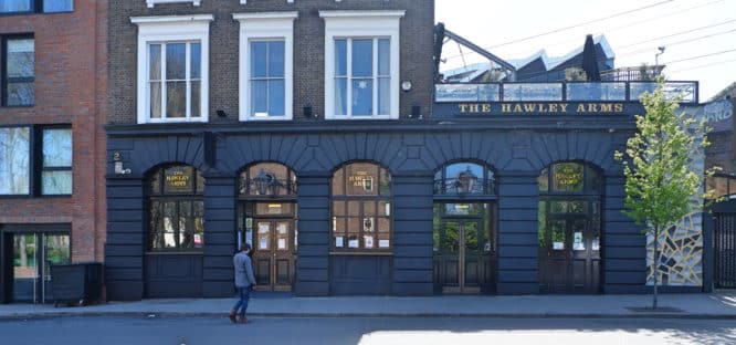 The exterior of the Hawley Arms pub in Camden, North London