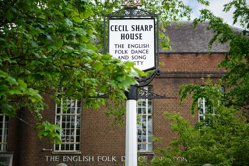 A sign outside the Cecil Sharp House, the English folk dance and song society