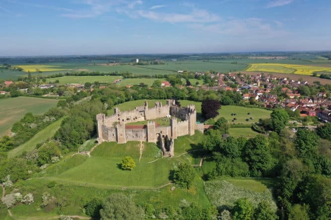 An aerial view of the beautiful Framlingham Castle in Suffolk 