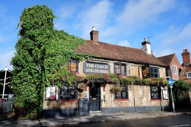 The exterior of the Coach and Horses pub in Rickmansworth, one of the best country pubs near London