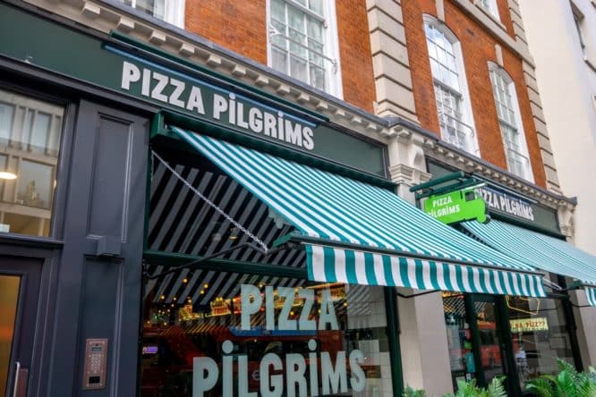 A picture of the exterior of Pizza Pilgrims, one of the best places for a bottomless brunch 