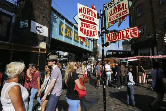 The signage outside the front of Camden Market – one of the best things to do in Camden Town