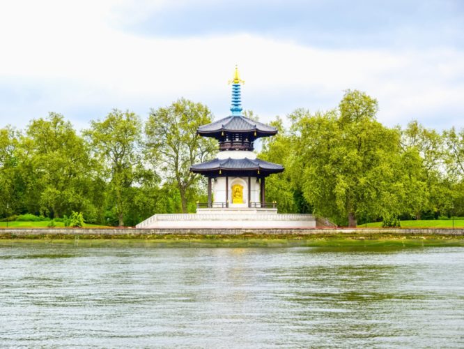 Buddhist Peace Pagoda temple in Battersea Park by the river 