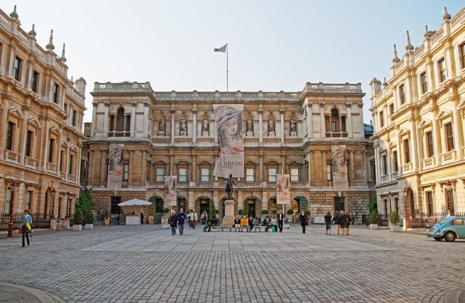 The exterior of the beautiful Royal Academy of Arts in London, England