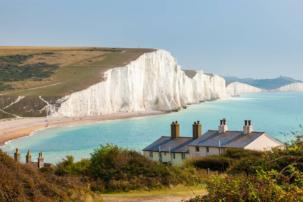 The towering Seven Sisters cliffs in South England, close to one of the best hidden beaches