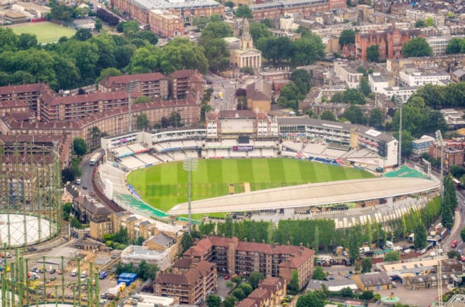 An aerial shot of the Kia Oval, one of the most famous sporting venues in London 