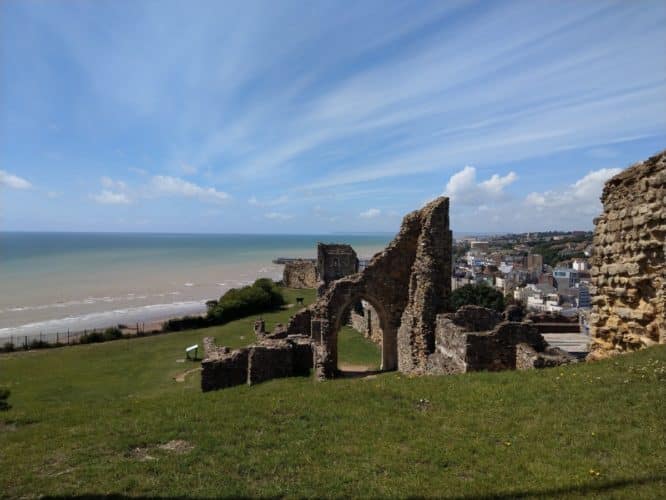 The ruined exterior of Hastings Castle in Hastings, one of the best castles near London