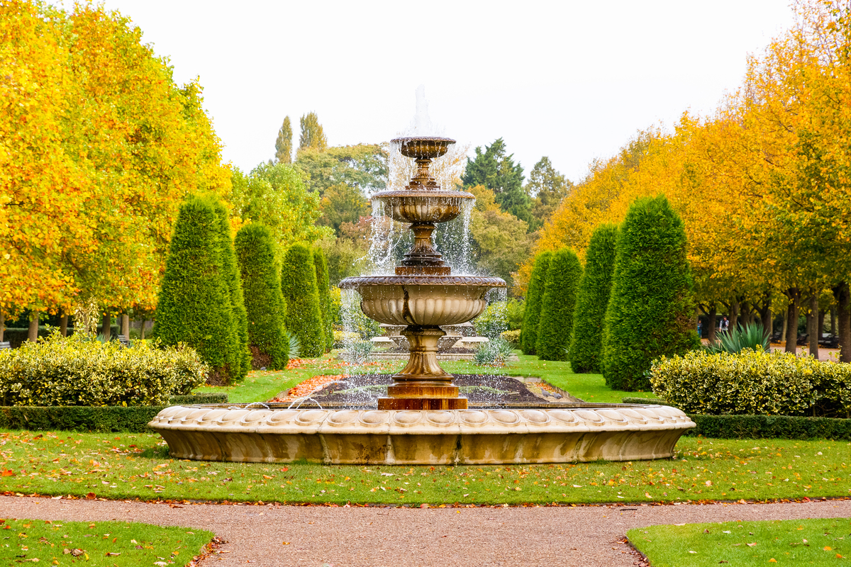 Peaceful scenery with fountain in regent's park of London