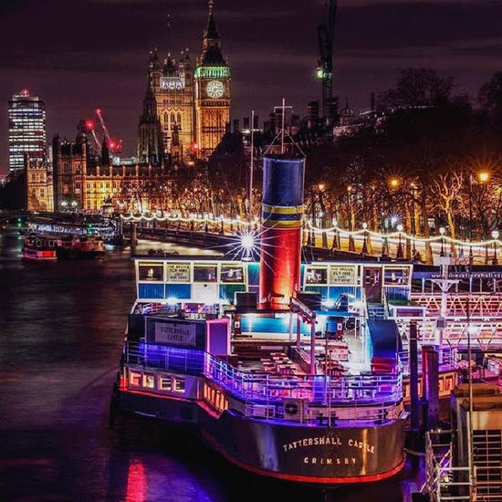 The Tattershall Castle docked up in front of Big Ben – one of the best birthday ideas in London