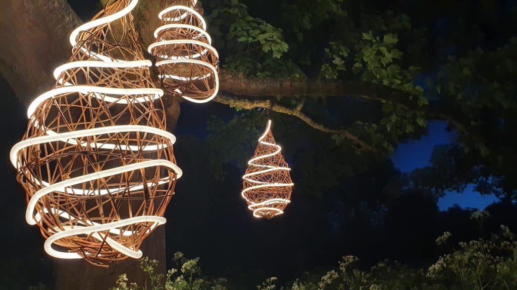 hanging light installations along the kew christmas trail