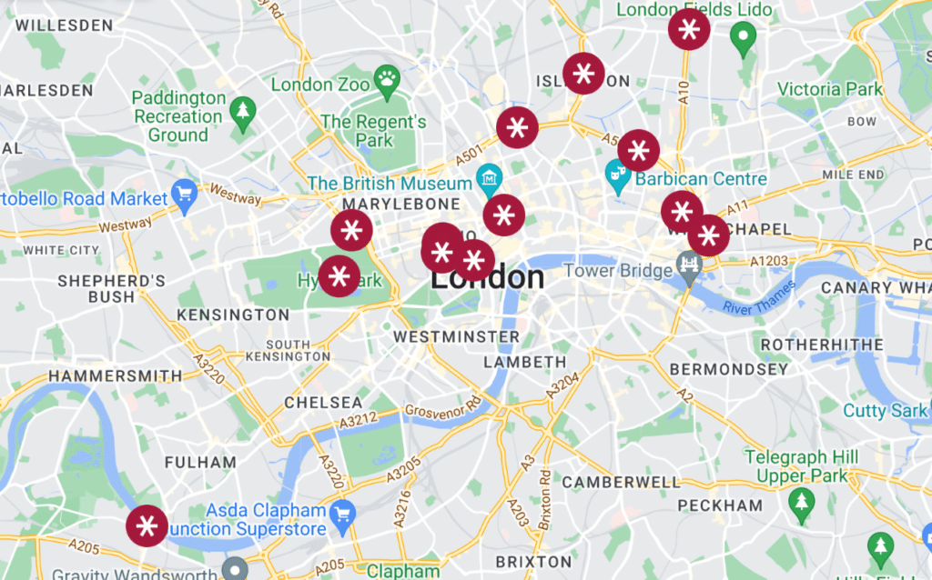 A map of the best cheap things to do in London for under 20 quid.