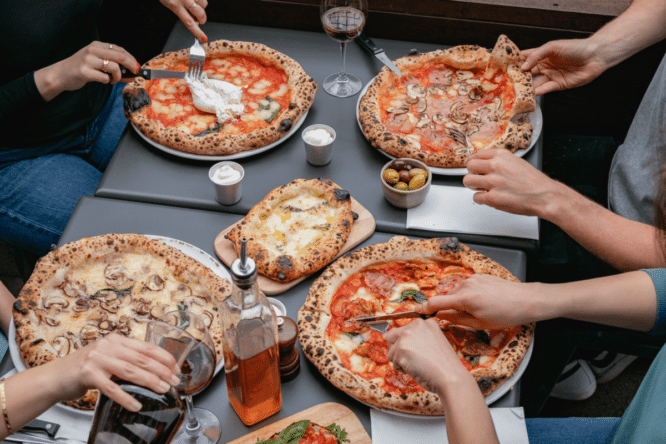 A delicious spread of pizzas for the bottomless brunch at Crust Bros.