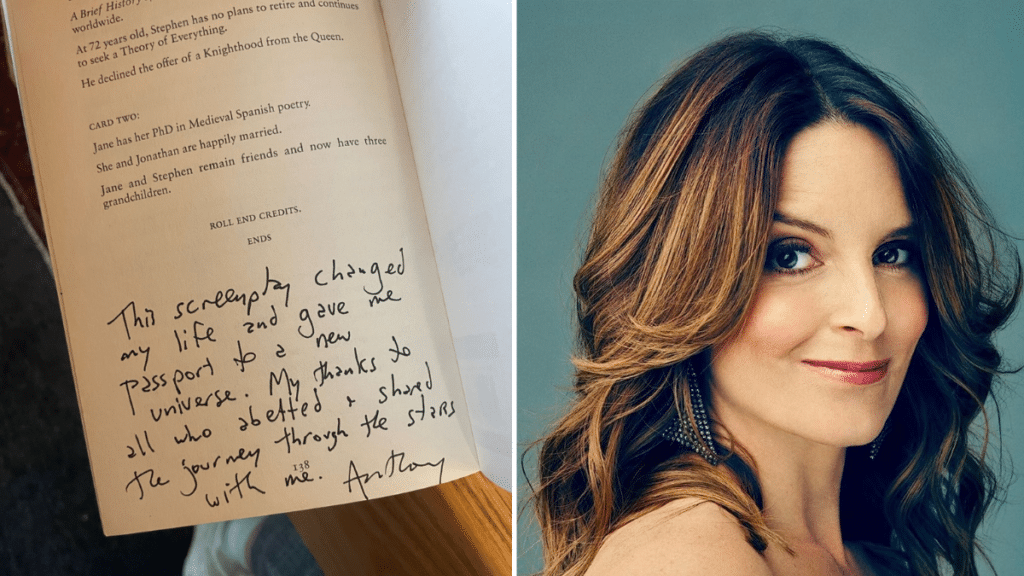 Annotated page of the Theory of Everything (left), picture of Tina Fey