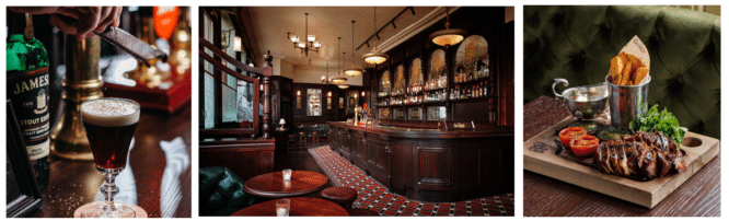 The lovely, oak-panelled interior of The George in Fitzrovia, one of the best sports bars in London 